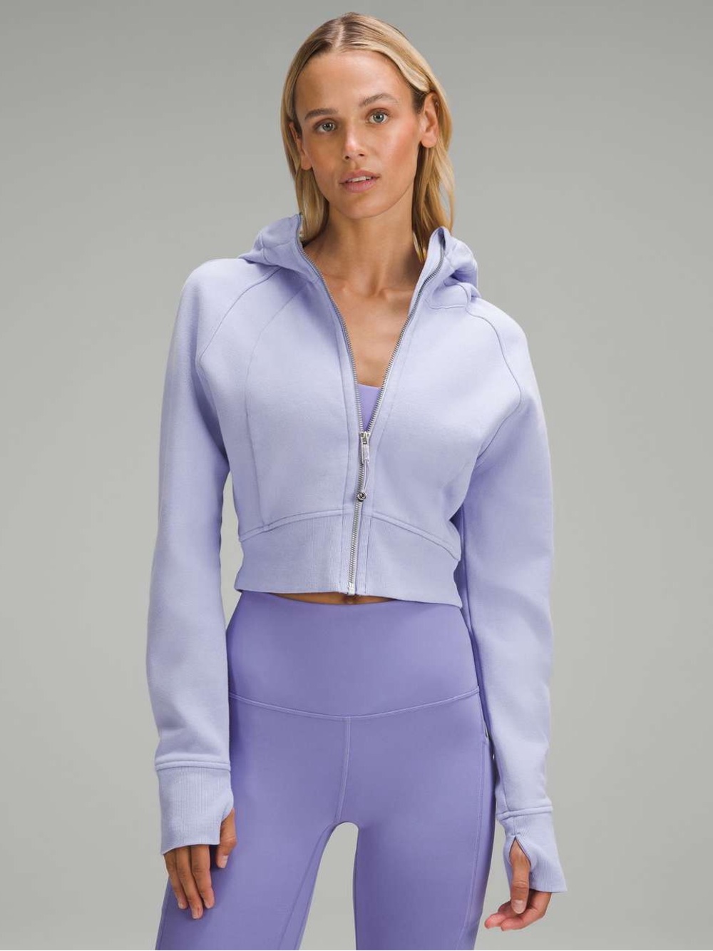 Lululemon Scuba Full-Zip Cropped Hoodie in Lilac Smoke